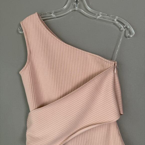 Bella Barnett sz S pink asymmetrical shoulder strap fitted‎ knit mini dress NWOT - Picture 9 of 10